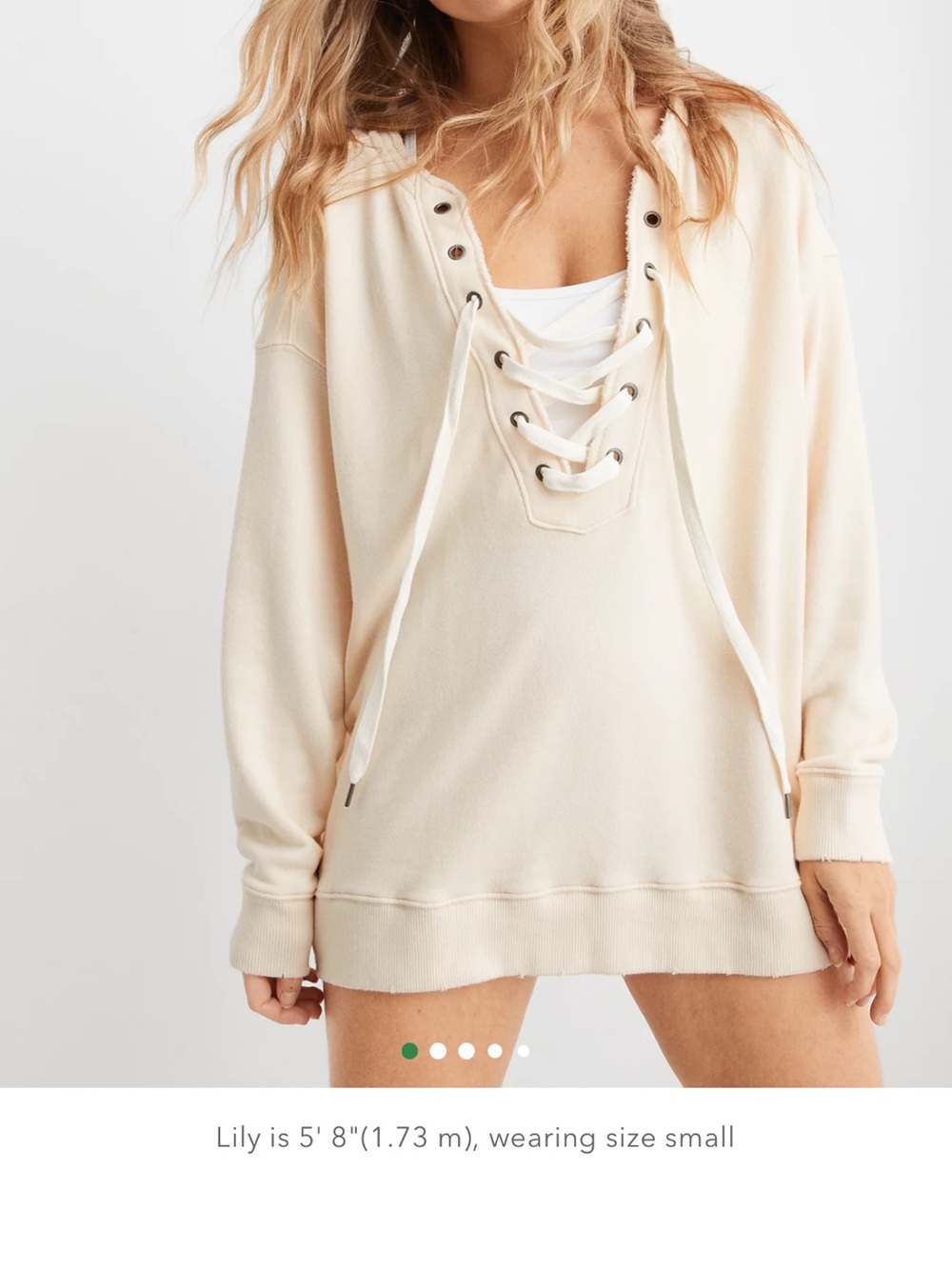 Aerie Lace-Up Pullover Hoodie Sweatshirt - Cream